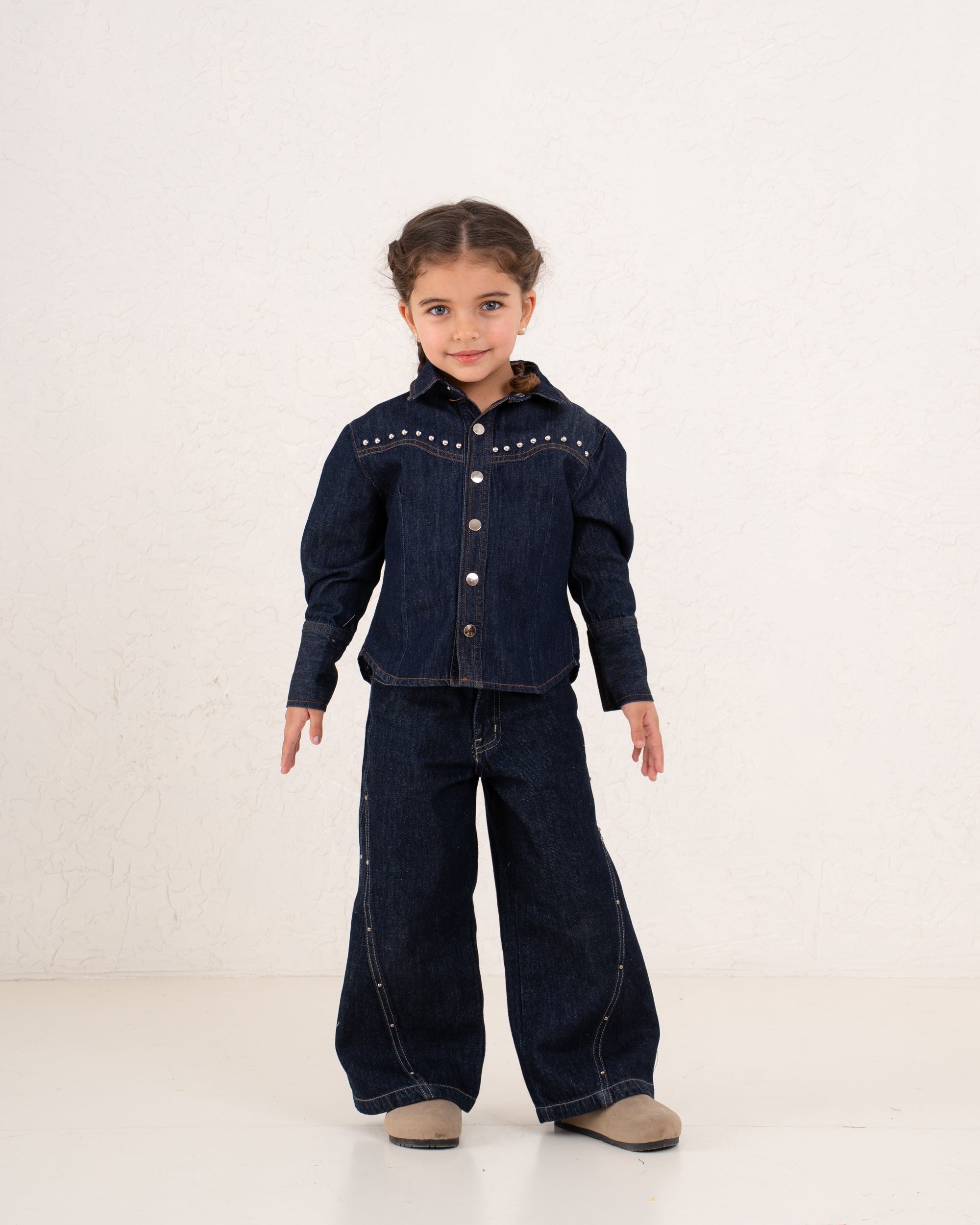 Girl denim studded shirt