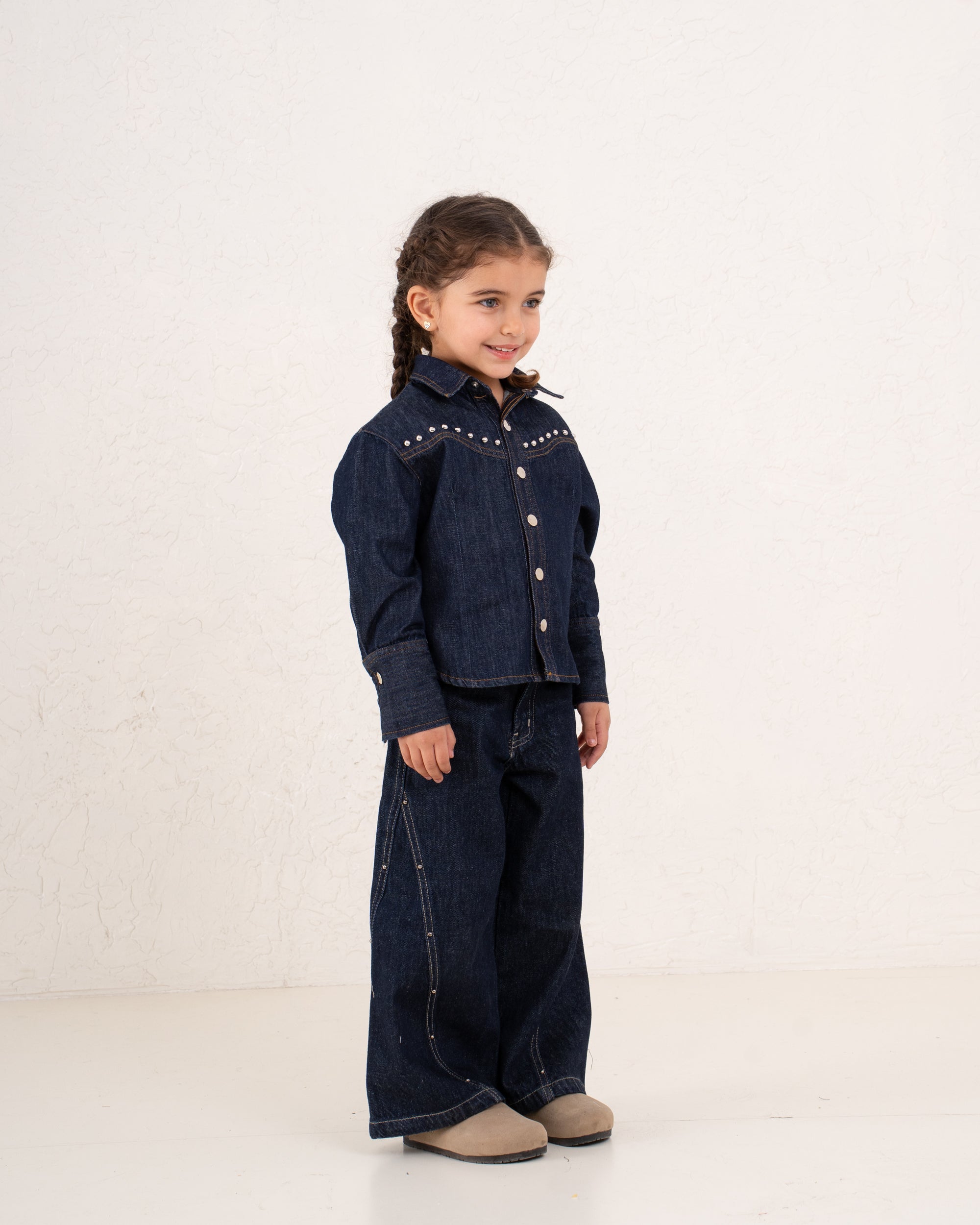 Girl denim studded shirt