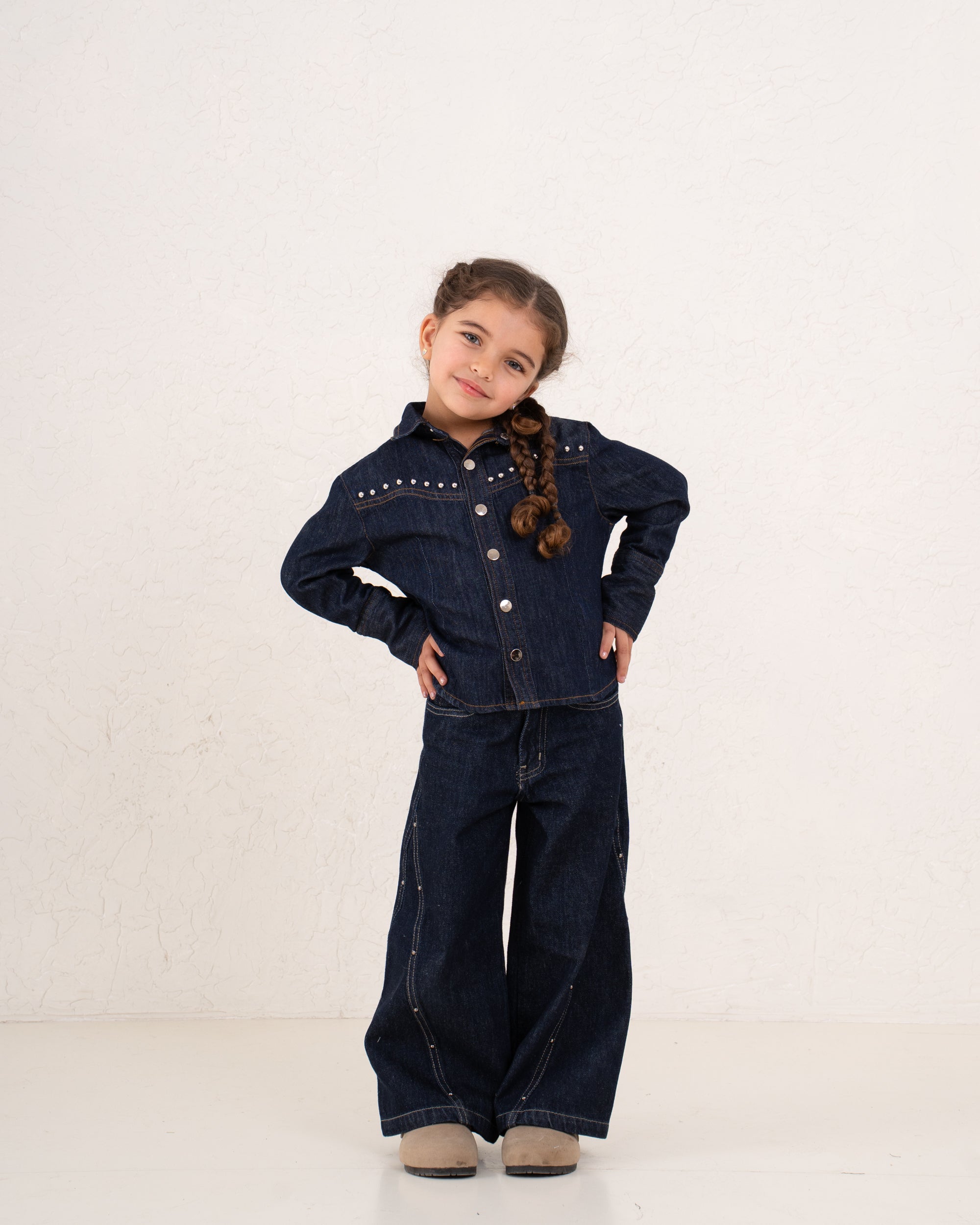 Girl denim studded shirt
