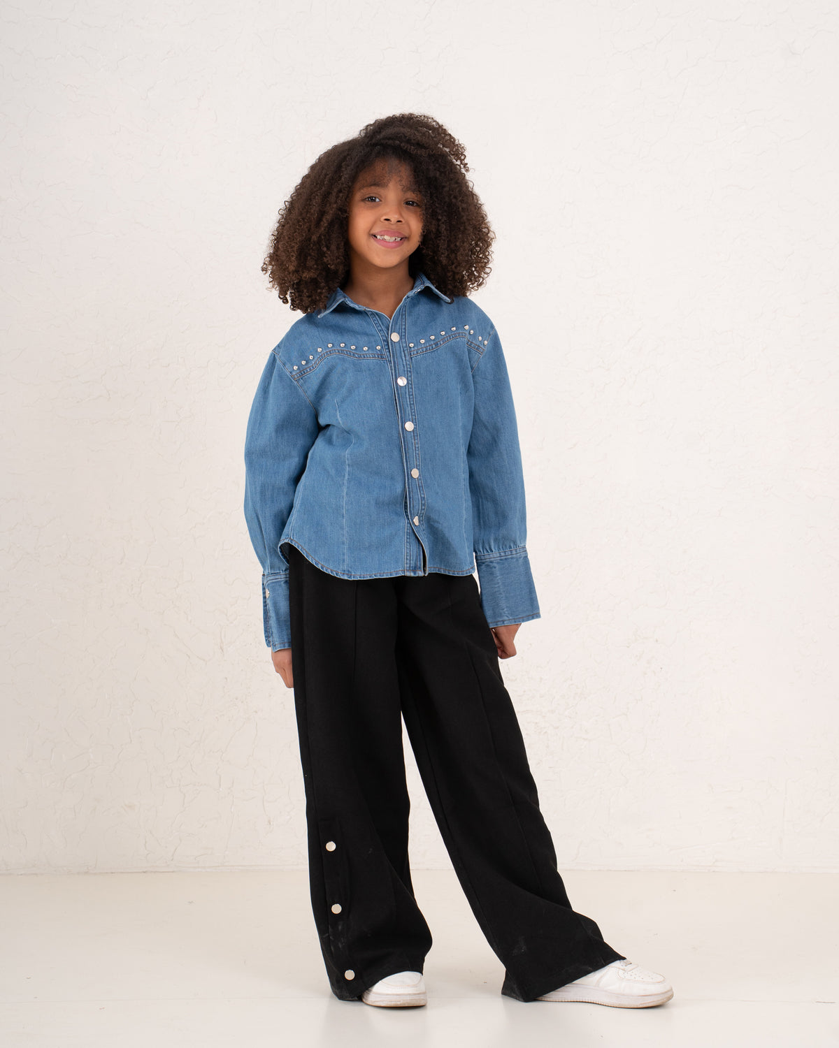 Girl denim studded shirt