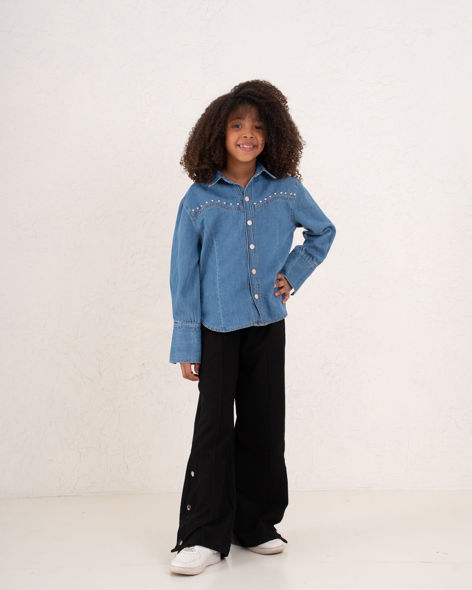 Girl denim studded shirt