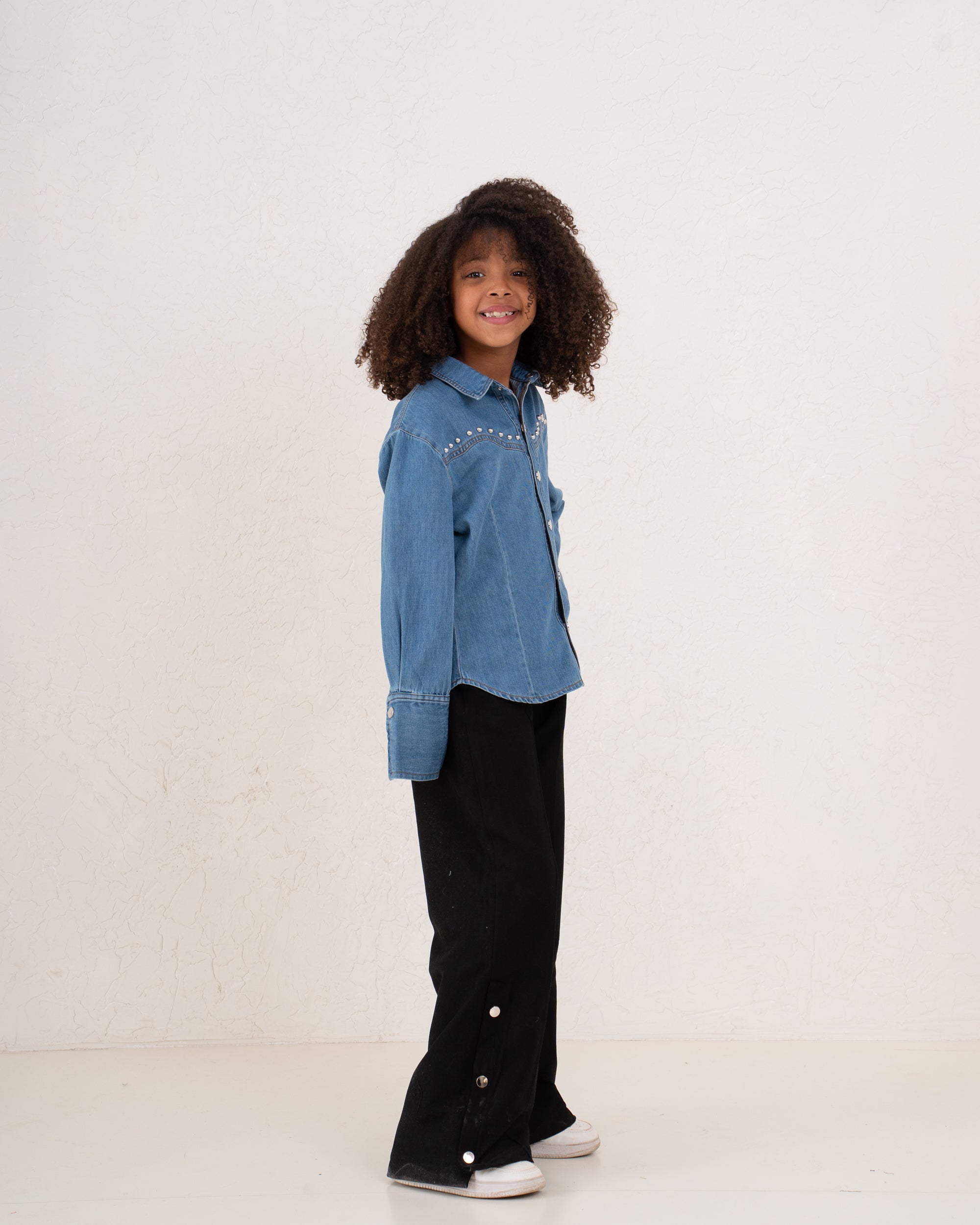 Girl denim studded shirt