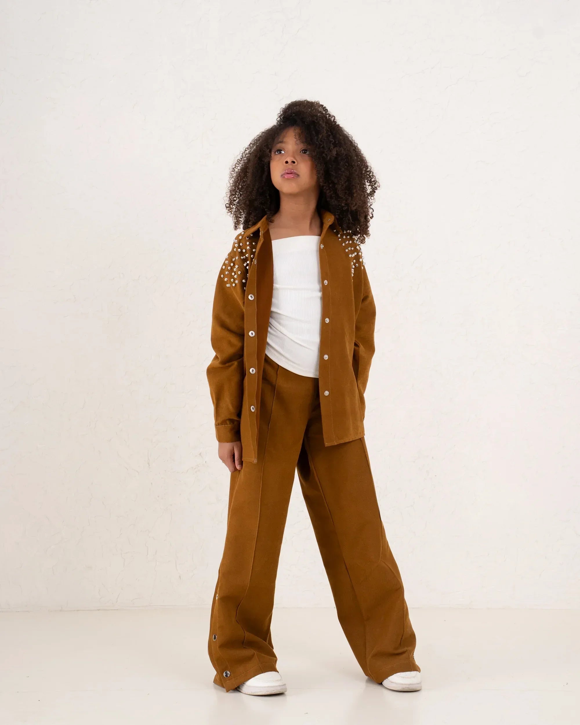 Girl suede pants button details - Venti