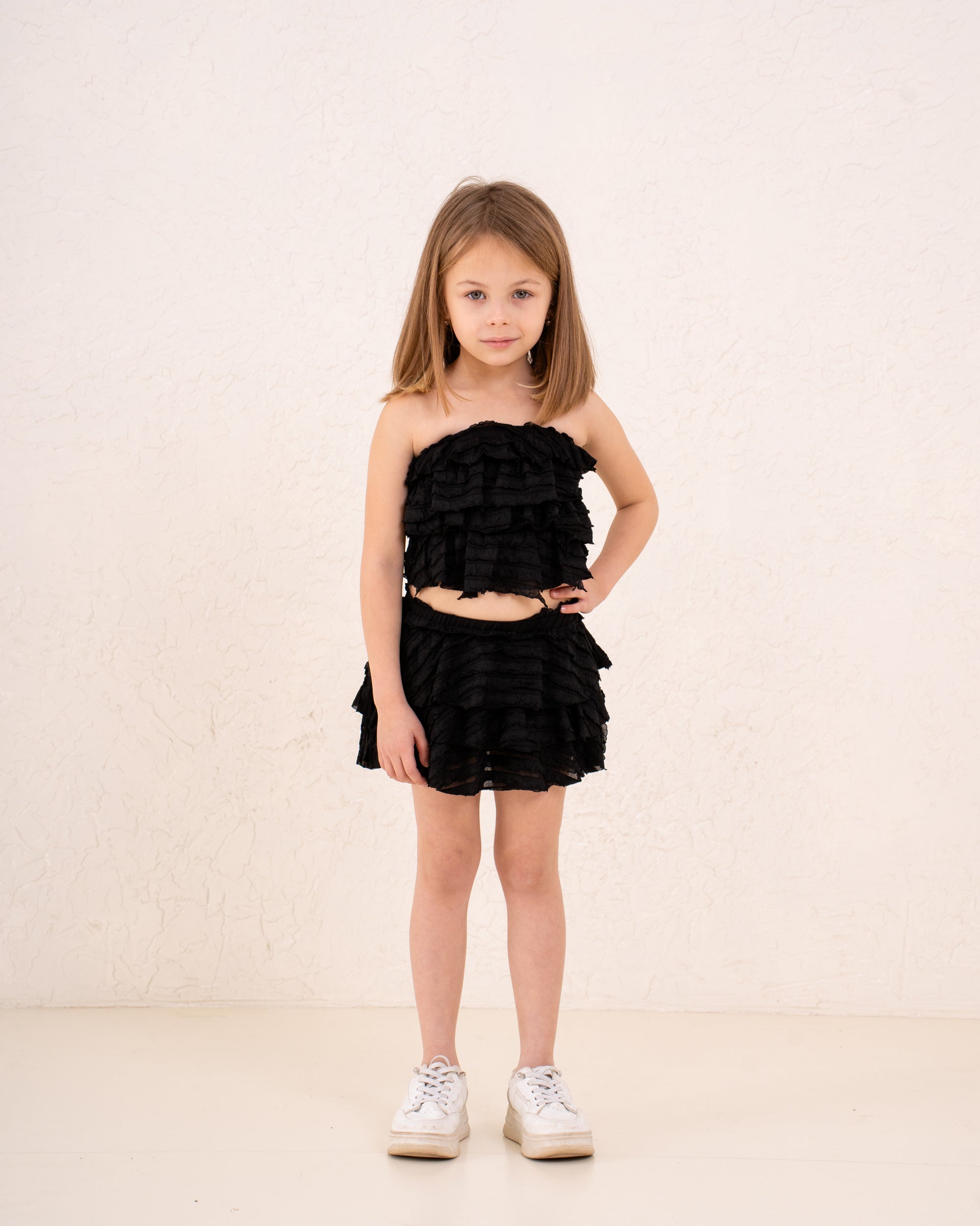 Girls ruffle strapless skirt
