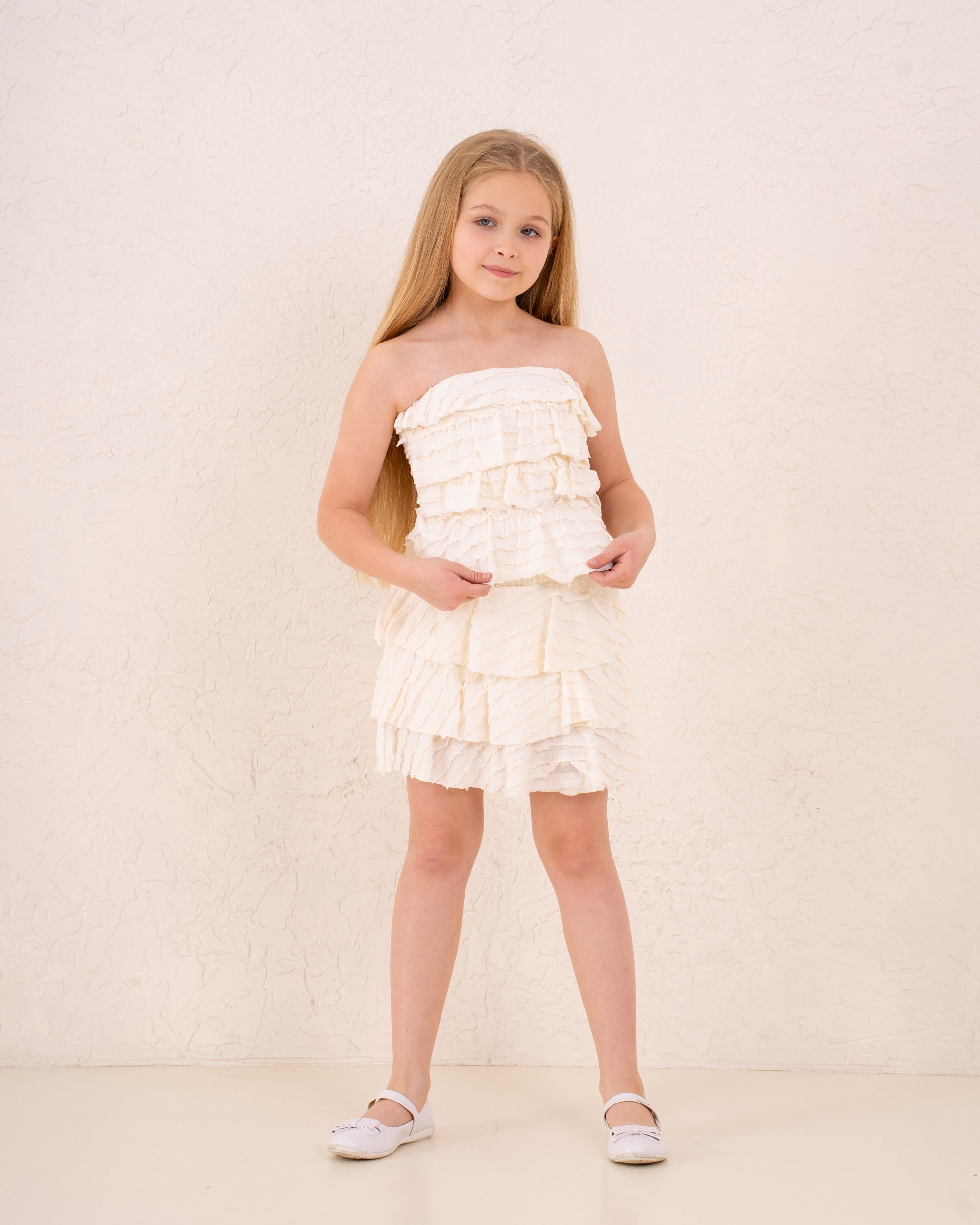 Girls ruffle strapless skirt