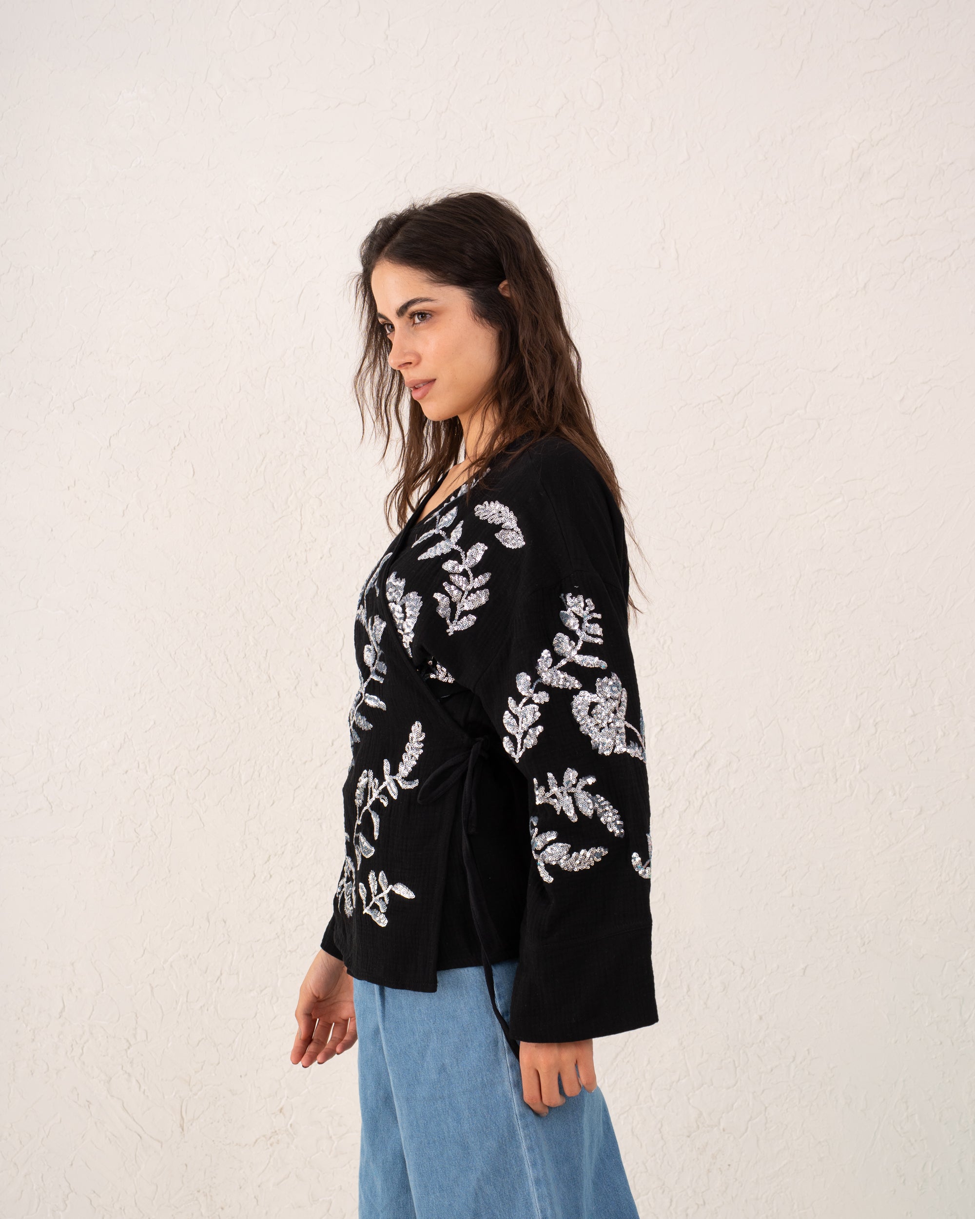 Women sequined wrap top