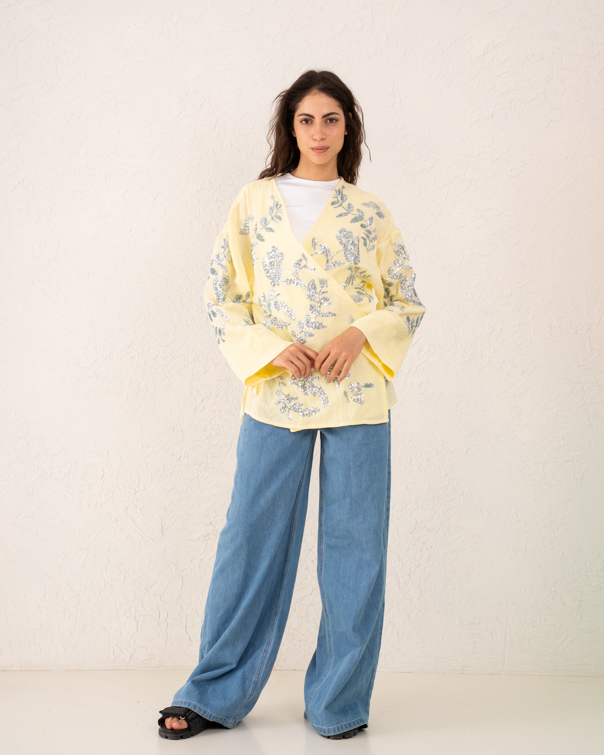 Women sequined wrap top