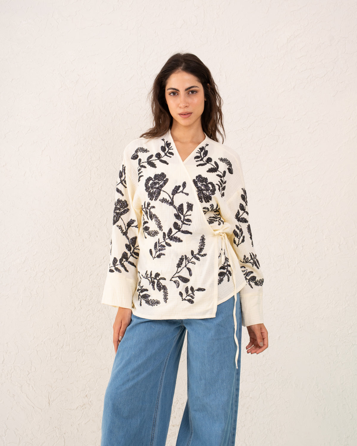 Women sequined wrap top