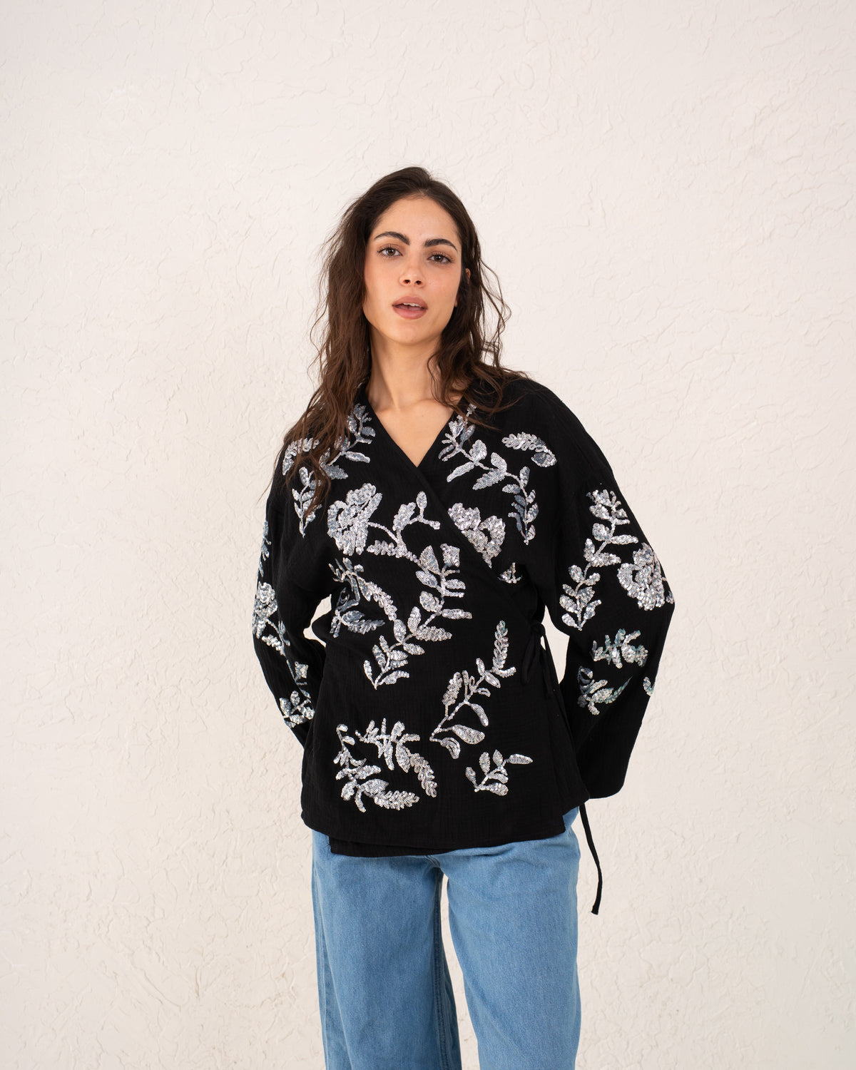Women sequined wrap top