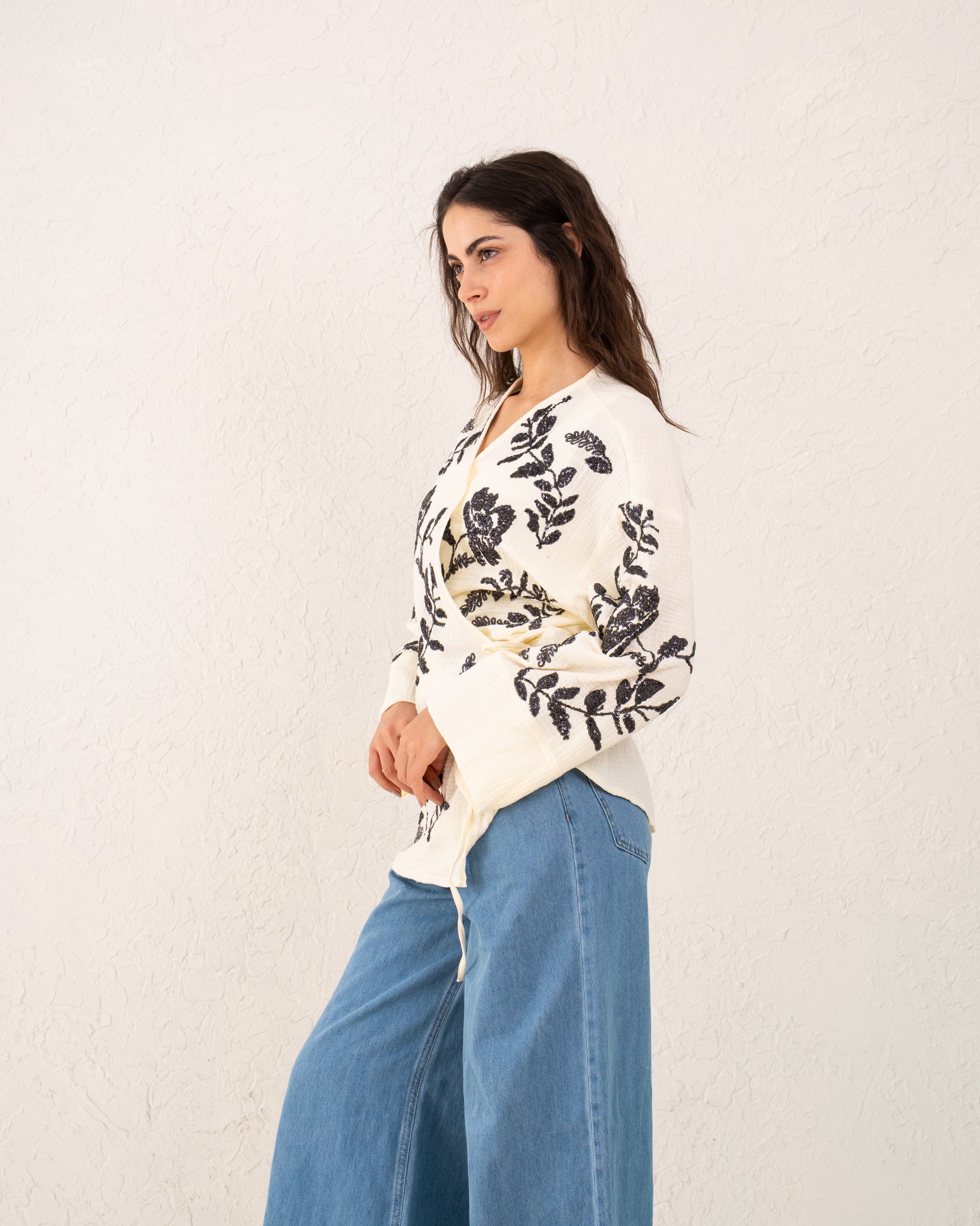 Women sequined wrap top