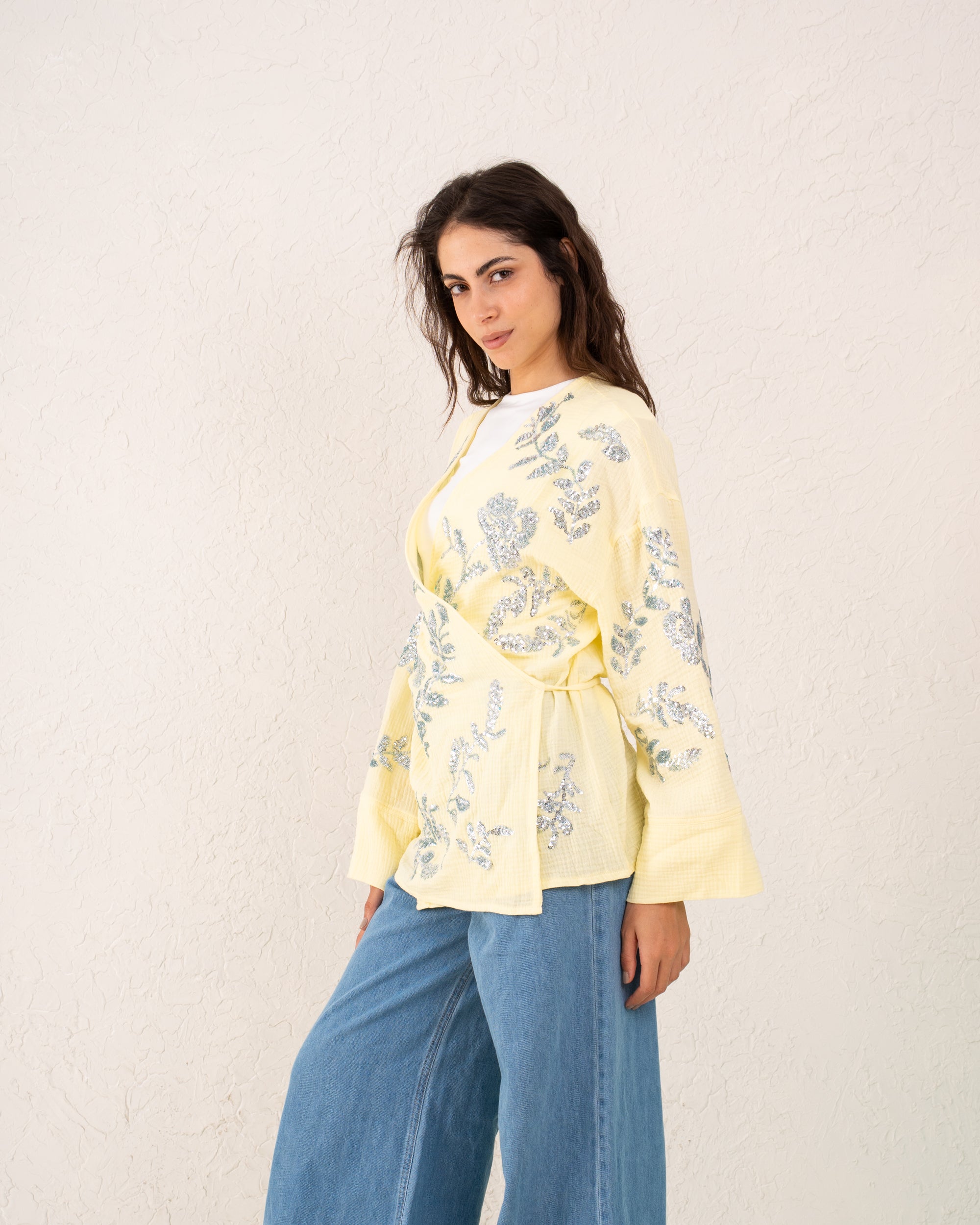 Women sequined wrap top