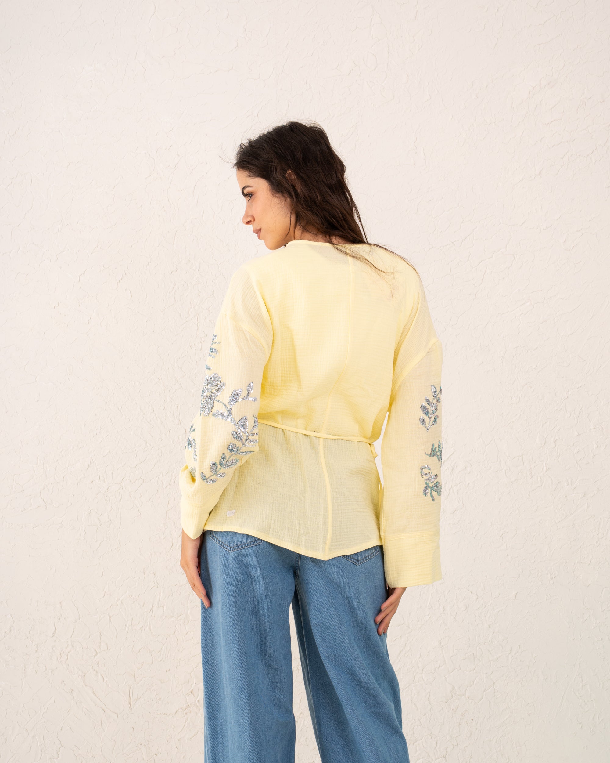 Women sequined wrap top