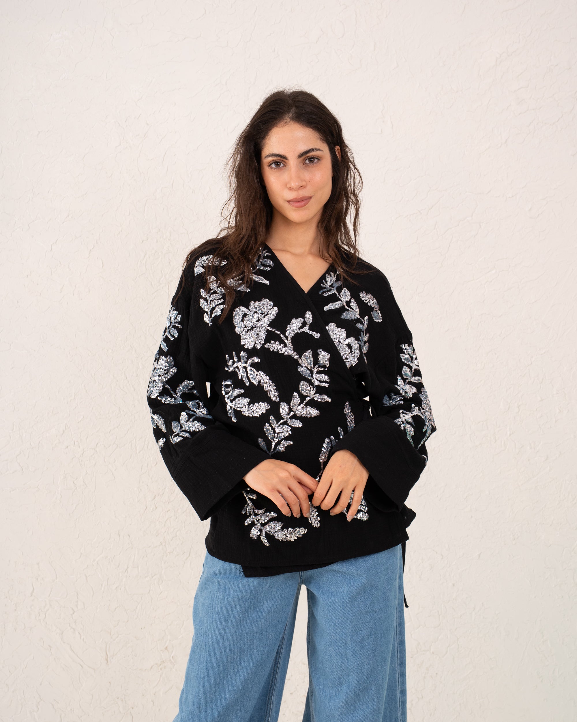 Women sequined wrap top