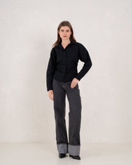 Folded Two-Tone Wide Leg Denim