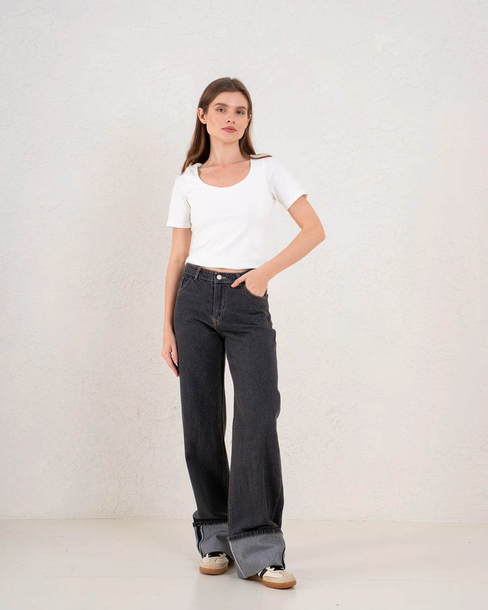 Folded Two-Tone Wide Leg Denim - Venti