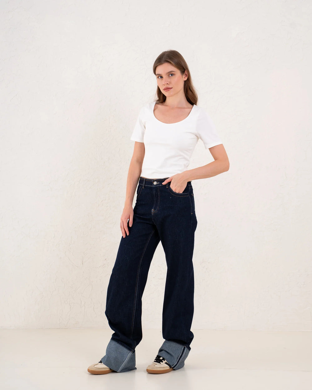 Folded Two-Tone Wide Leg Denim - Venti