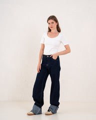 Folded Two-Tone Wide Leg Denim