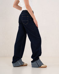 Folded Two-Tone Wide Leg Denim