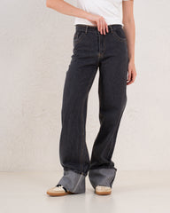Folded Two-Tone Wide Leg Denim