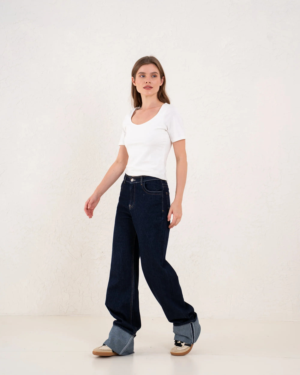 Folded Two-Tone Wide Leg Denim - Venti