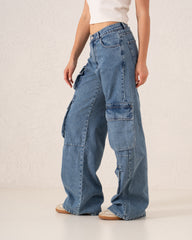 Cargo Wide-Leg Denim Pants