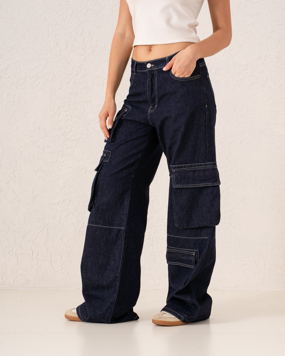 Cargo Wide-Leg Denim Pants