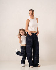 Cargo Wide-Leg Denim Pants