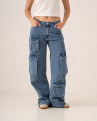 Cargo Wide-Leg Denim Pants