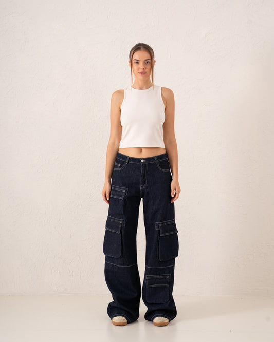 Cargo Wide-Leg Denim Pants