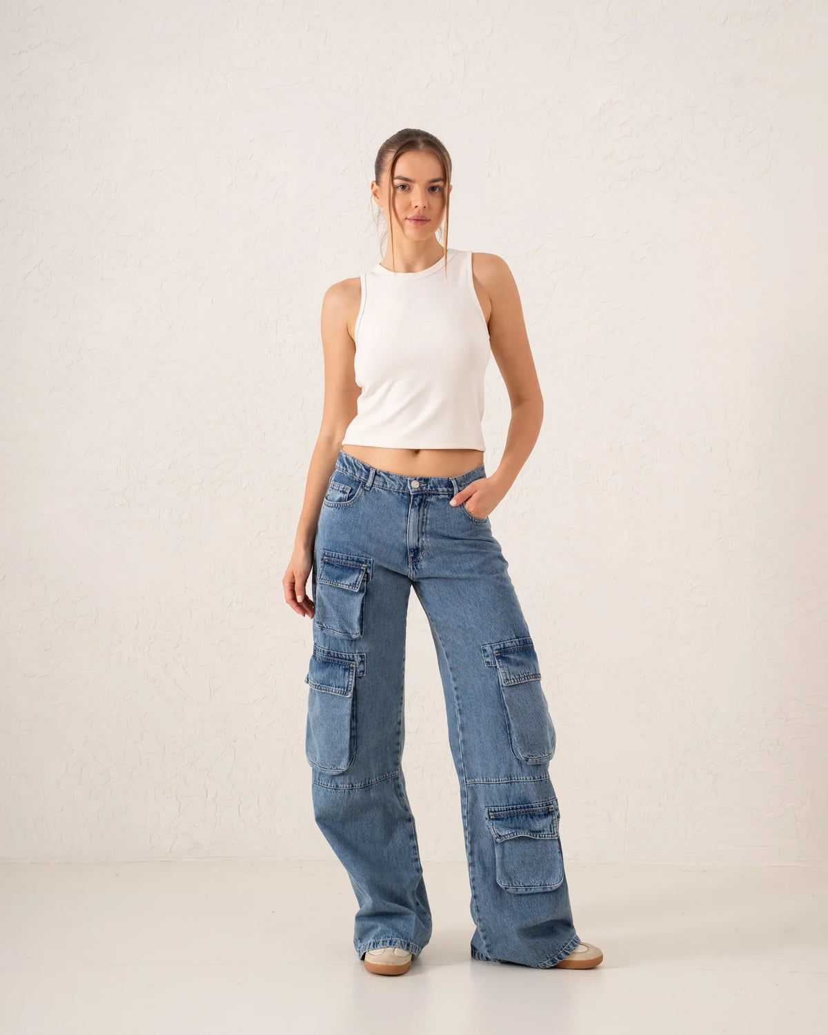 Cargo Wide-Leg Denim Pants - Venti