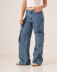 Cargo Wide-Leg Denim Pants