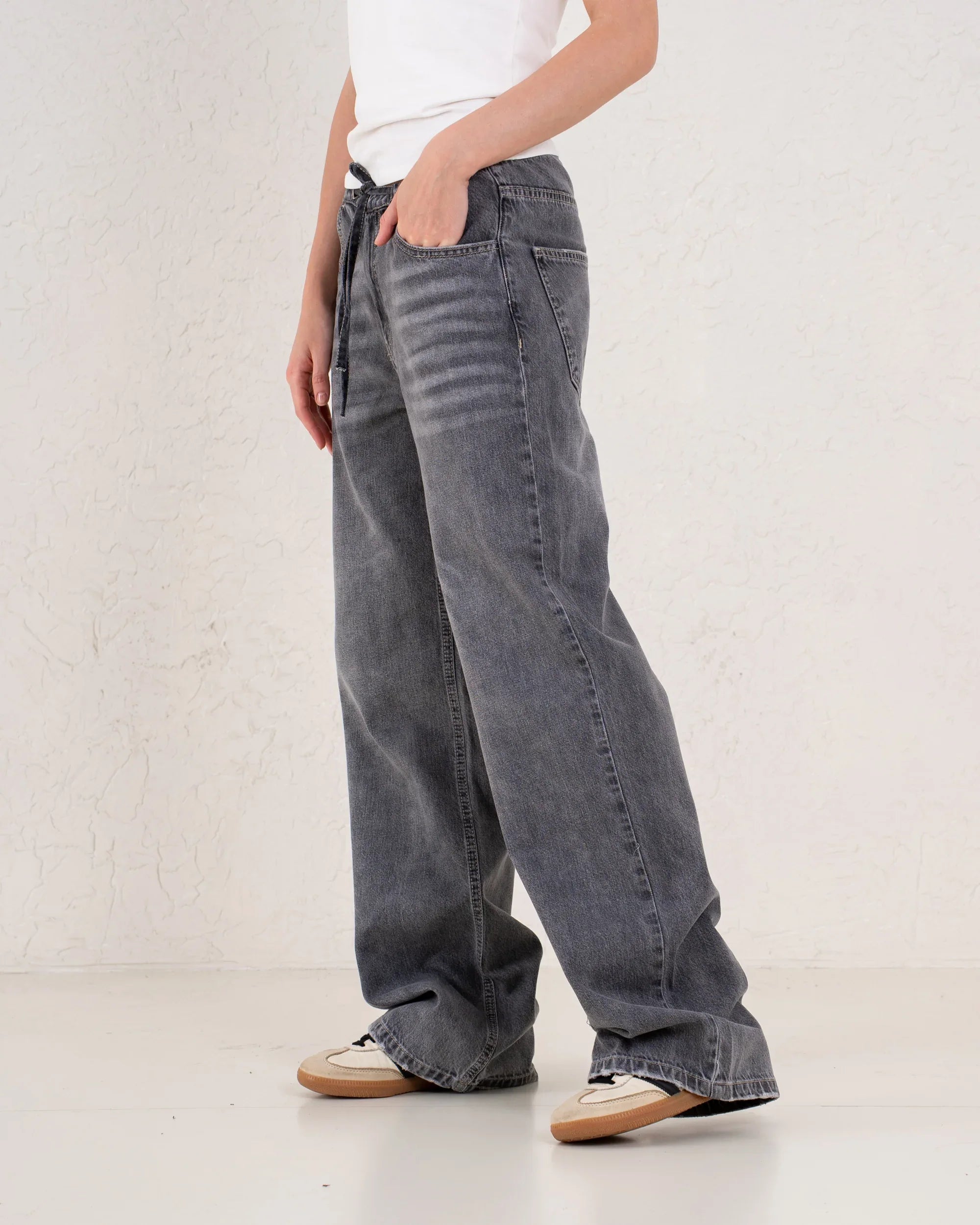 Drawstring Wide-Leg Denim Pants - Venti
