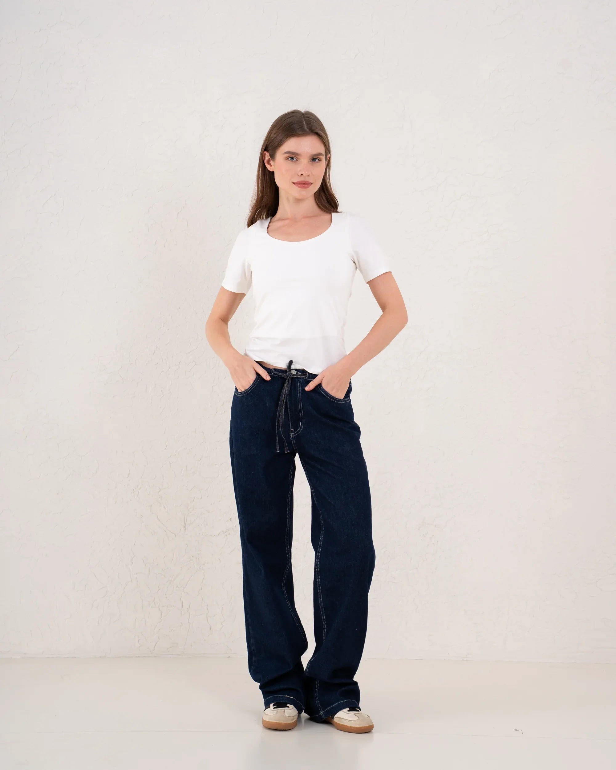 Drawstring Wide-Leg Denim Pants - Venti