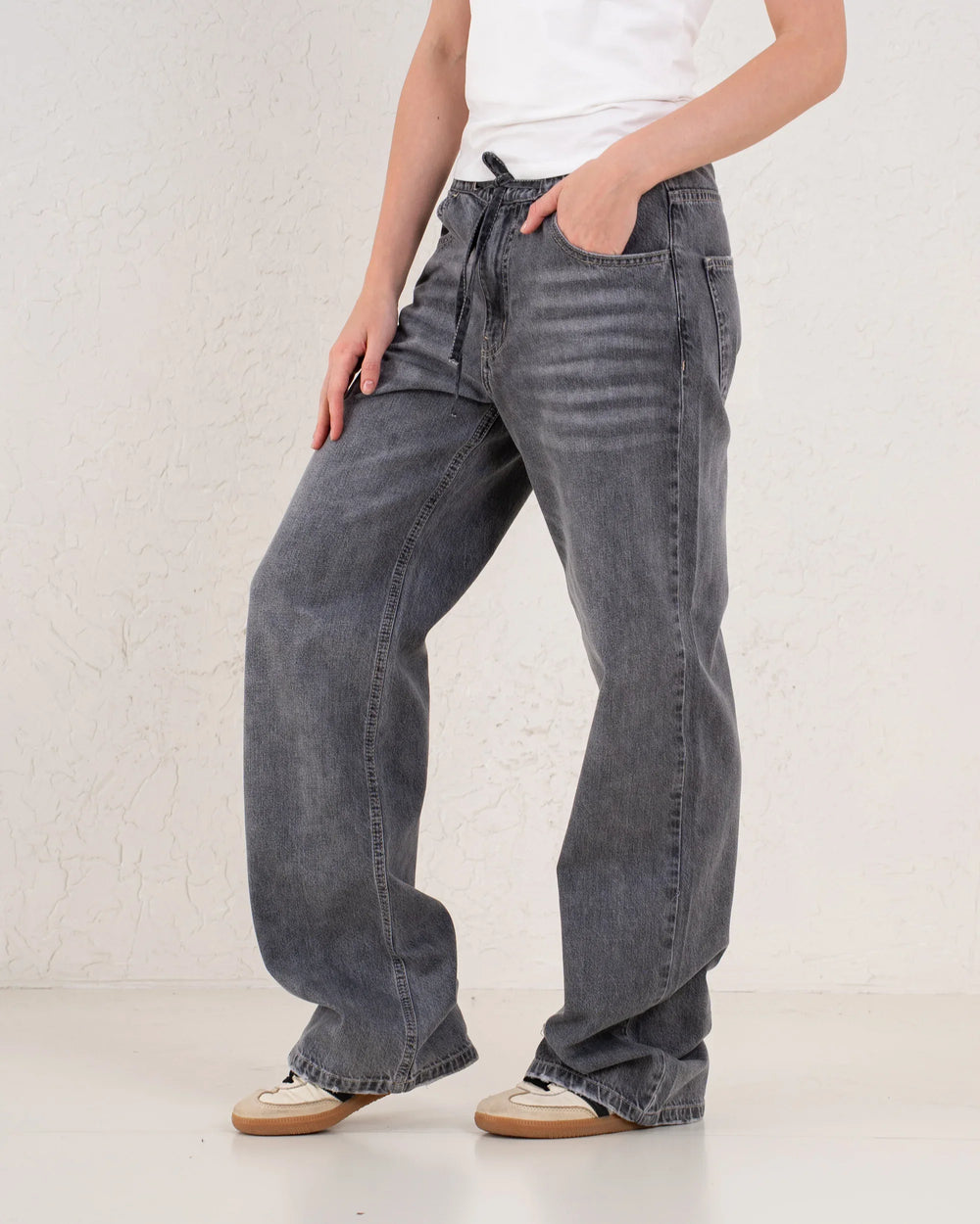Drawstring Wide-Leg Denim Pants - Venti
