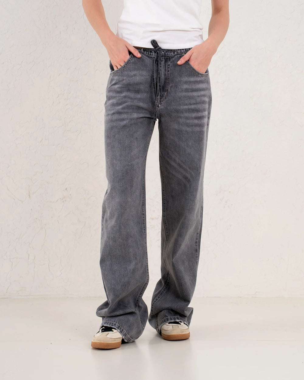 Drawstring Wide-Leg Denim Pants - Venti