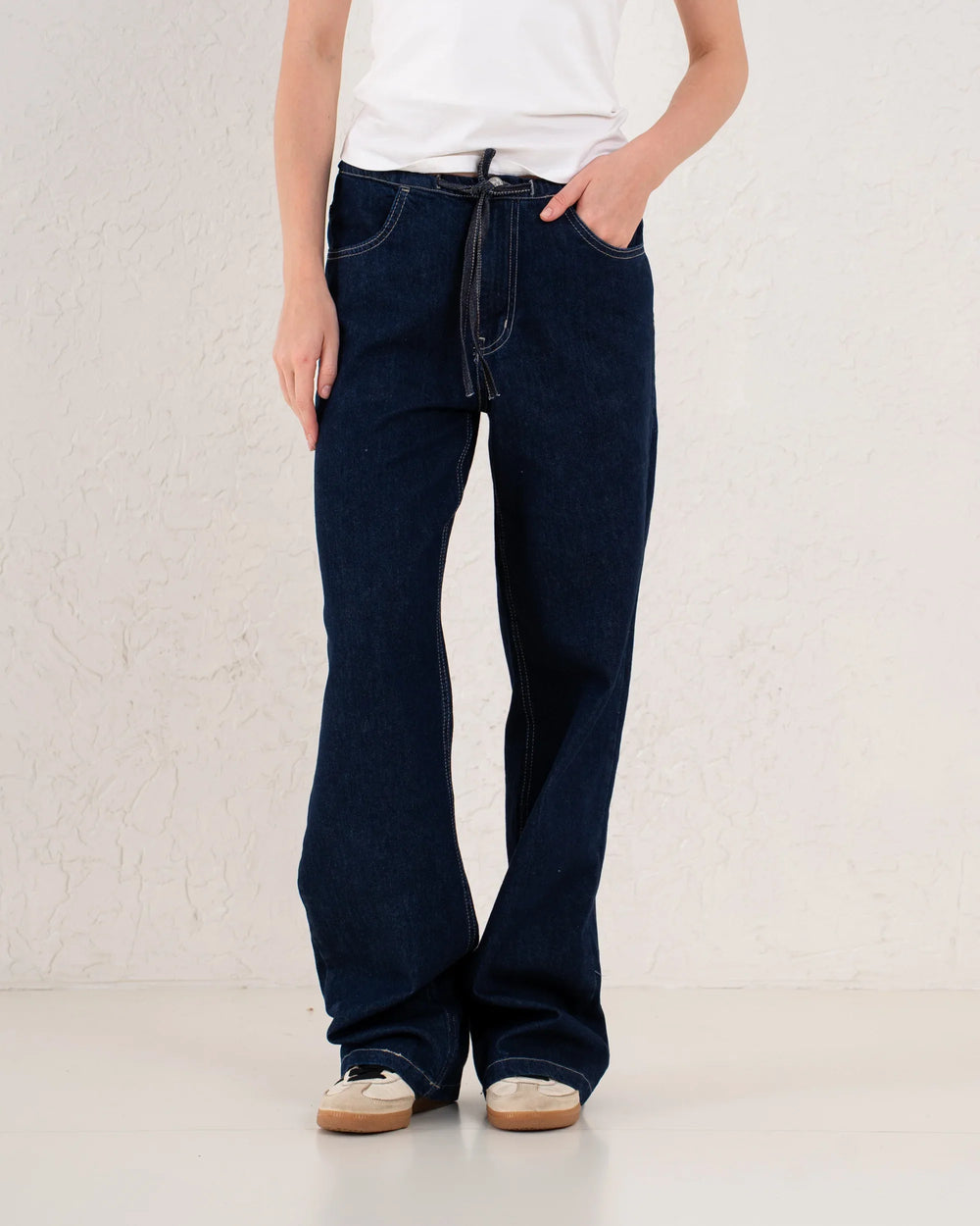 Drawstring Wide-Leg Denim Pants - Venti