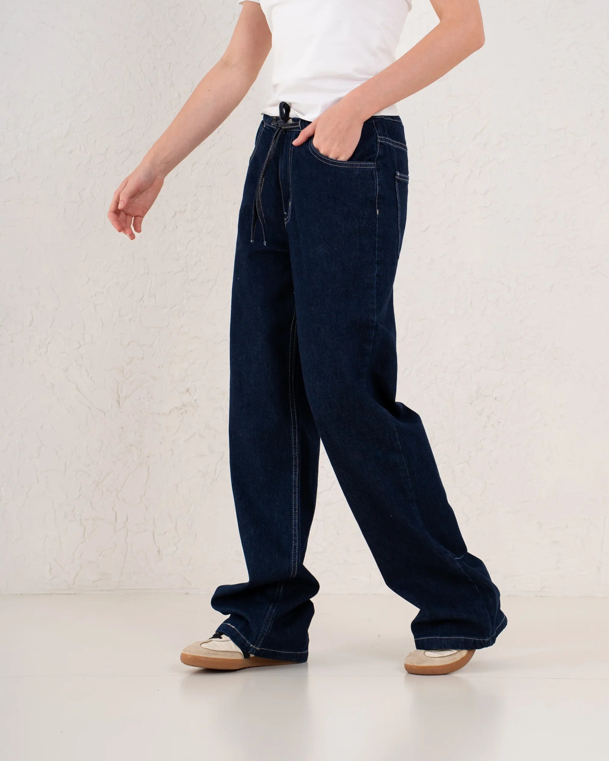 Drawstring Wide-Leg Denim Pants - Venti