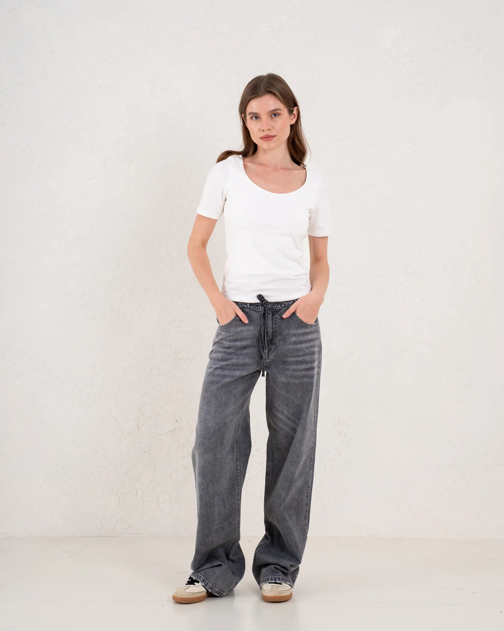 Drawstring Wide-Leg Denim Pants - Venti