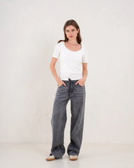 Drawstring Wide-Leg Denim Pants - Venti