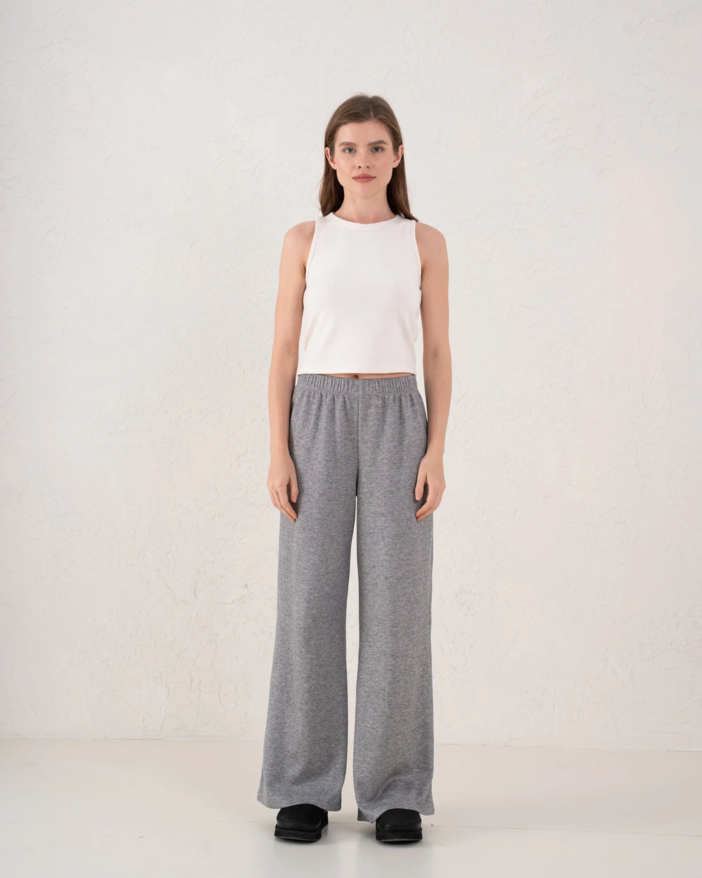 Soft Ribbed Wide-Leg Pants - Venti