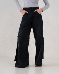 Waterproof Strap Detail Wide Leg Cargo Pants