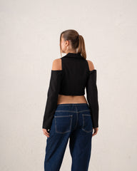 Cut-Out Shoulder Tailored Cropped Vest