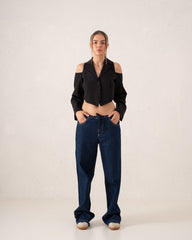 Cut-Out Shoulder Tailored Cropped Vest