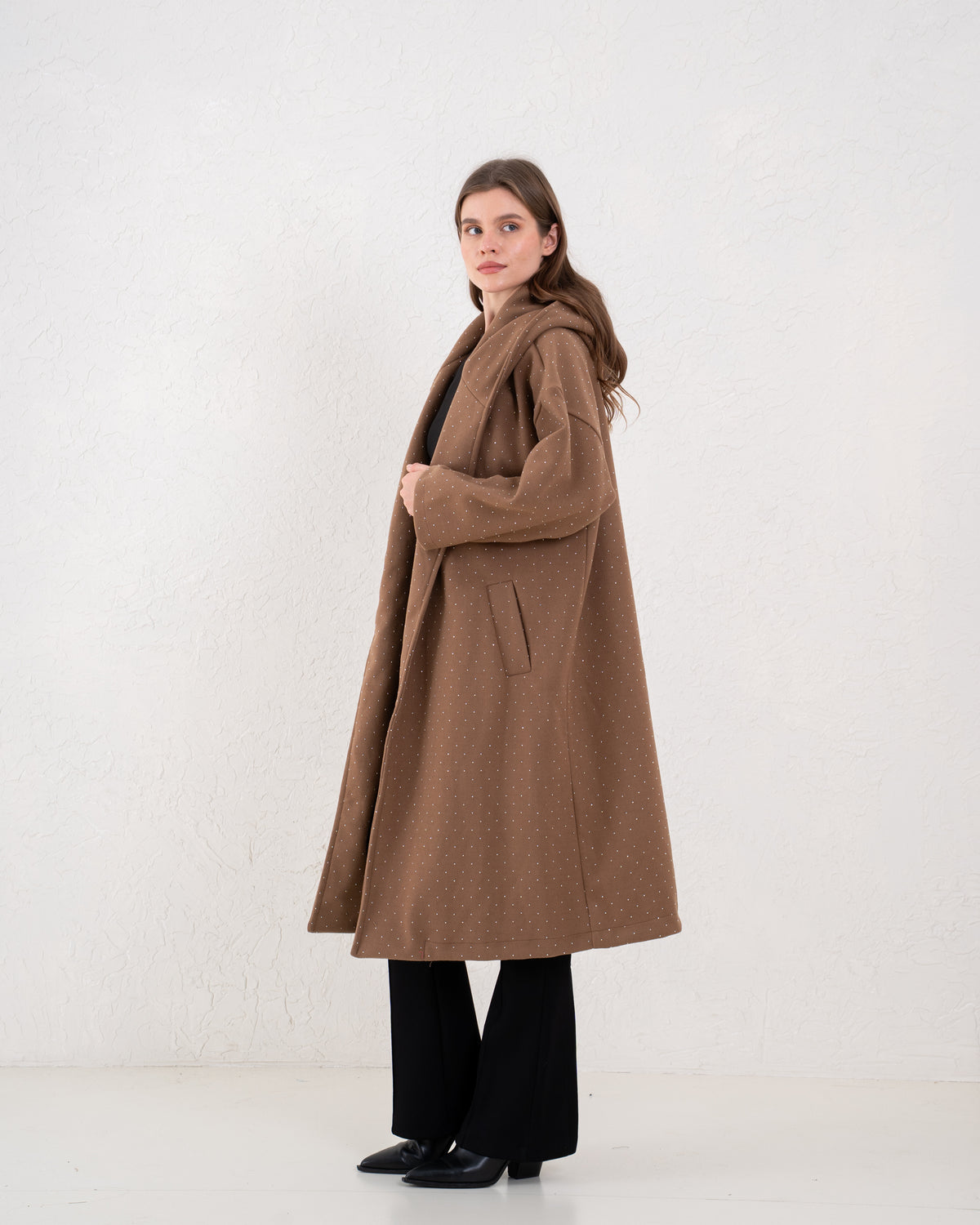 Sparkling Embellished Hooded Coat