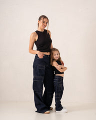 Cargo Wide-Leg Denim Pants
