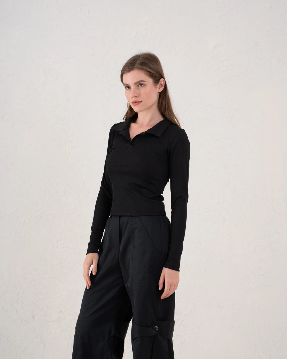 Ribbed Polo Long Sleeve Top - Venti