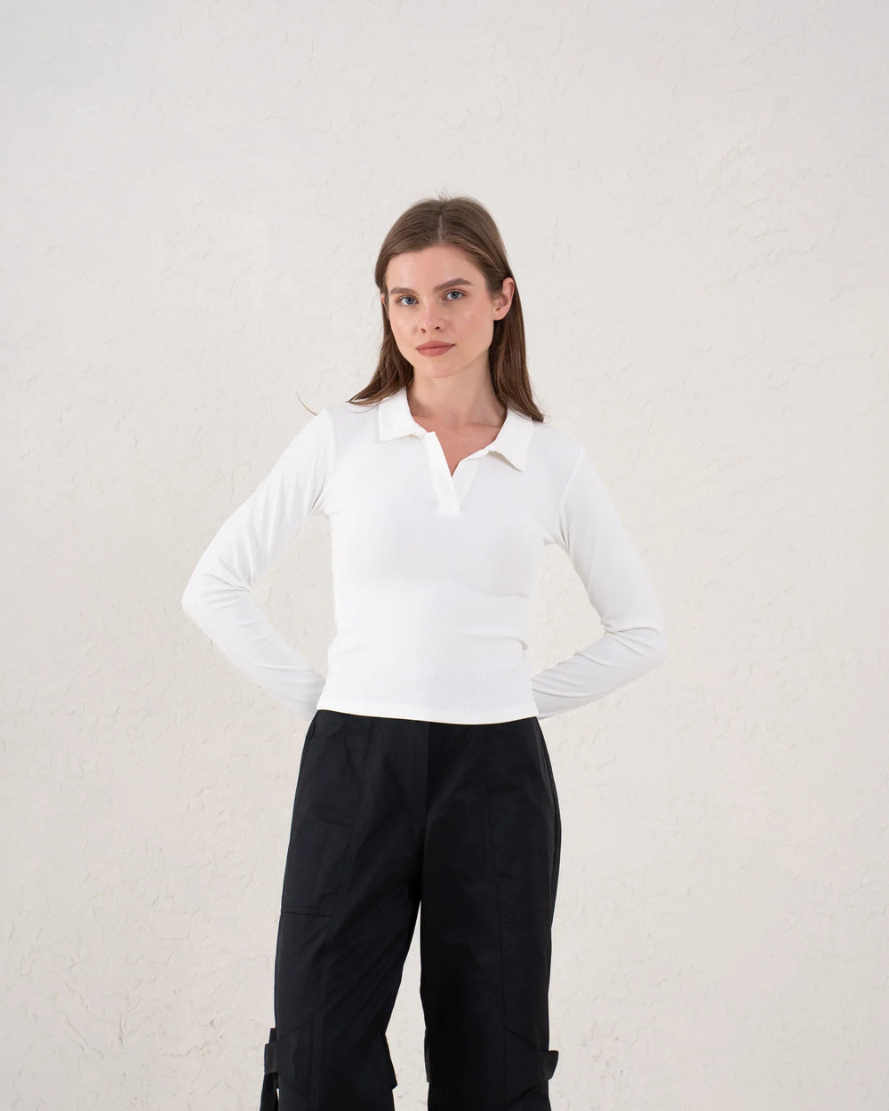 Ribbed Polo Long Sleeve Top - Venti