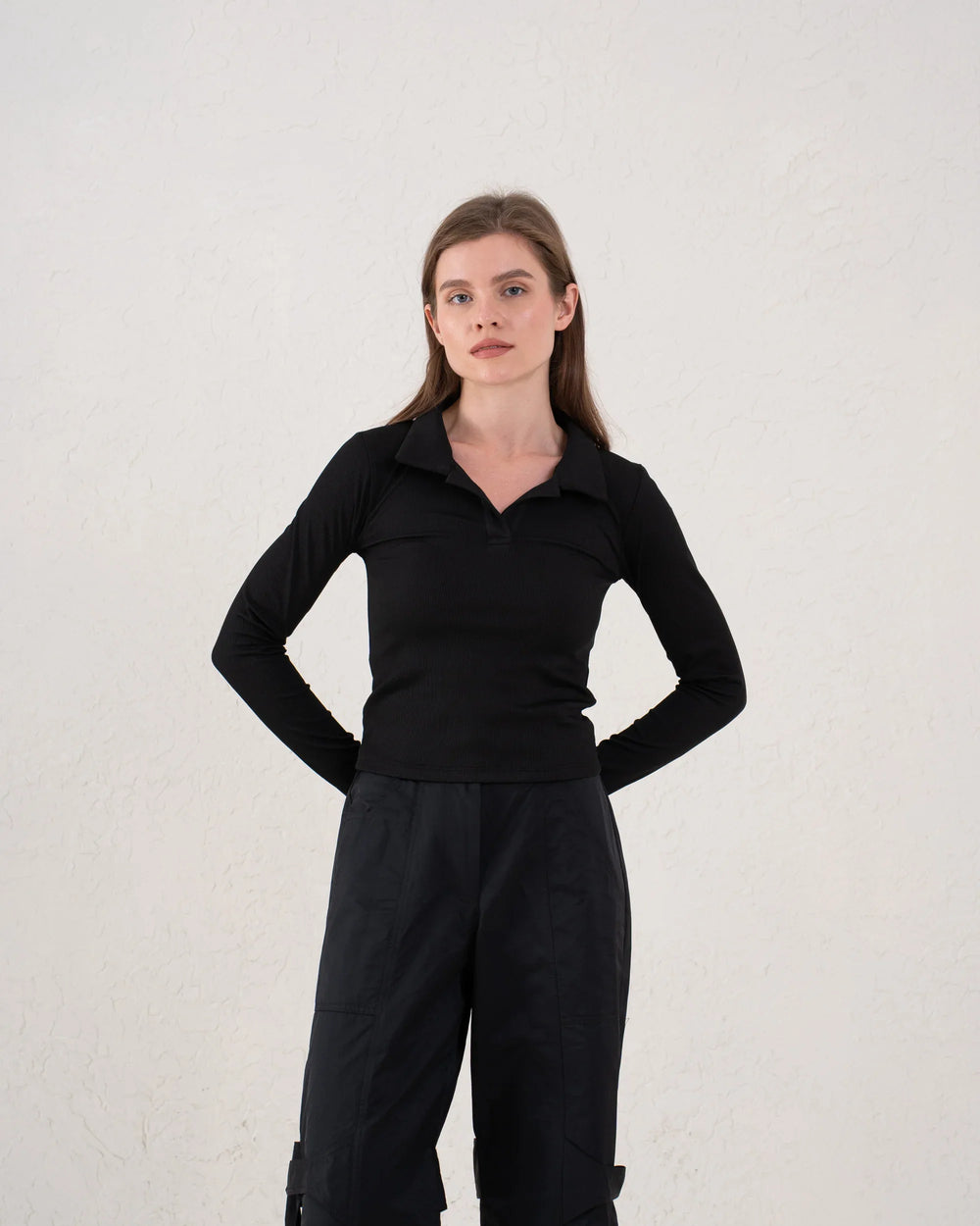 Ribbed Polo Long Sleeve Top - Venti