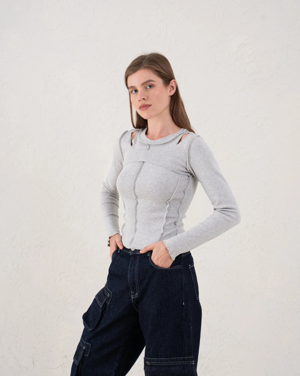 Cut-Out Seam Detail Ribbed Top - Venti