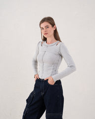 Cut-Out Seam Detail Ribbed Top